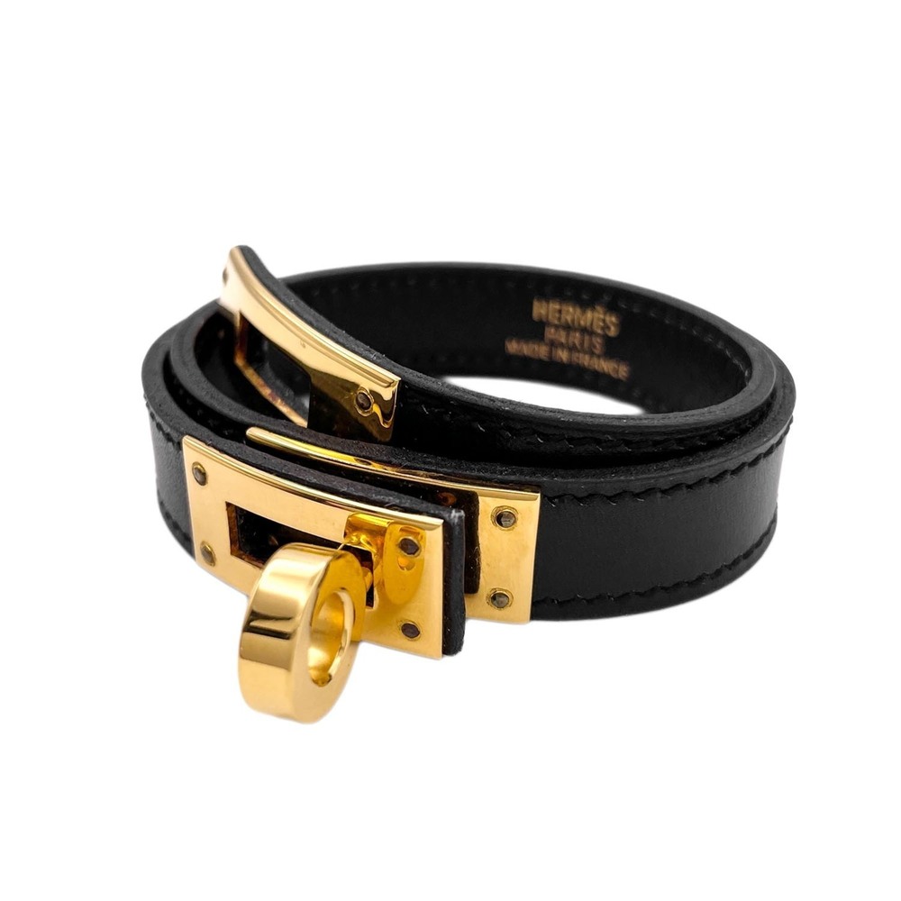 HERMES Black Leather Charm Bracelet